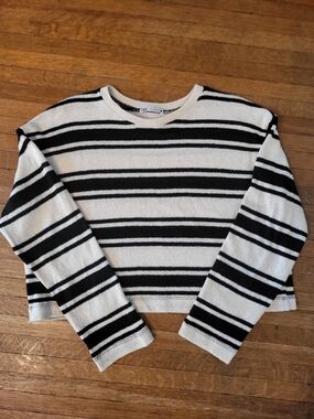 Zara Black and White Striped Scoopneck Cropped Knit